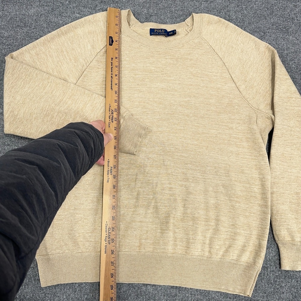 Polo Ralph Lauren Sweater Men 2XL Beige Cream Crewneck Soft Cotton Raglan - Picture 3 of 10